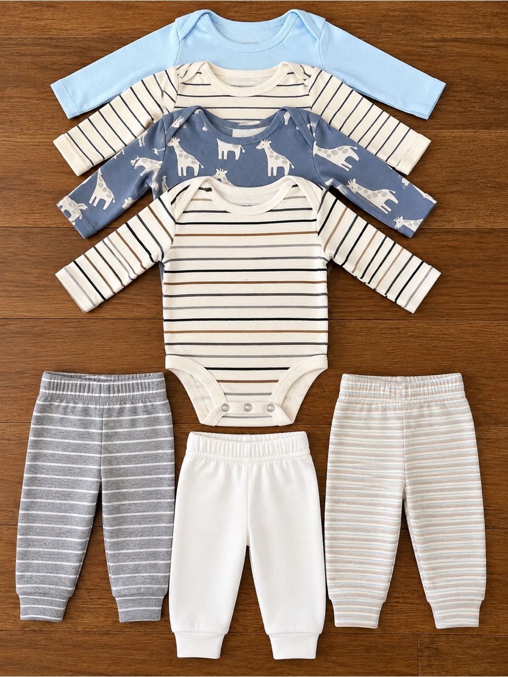 Baby Boy 6 Month Clothing Lot 7 Piece Bodysuits Pants Giraffe Stripes 6M